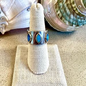 3 Australian Opal set in 14 Katat Gold on Sterling Silver band
